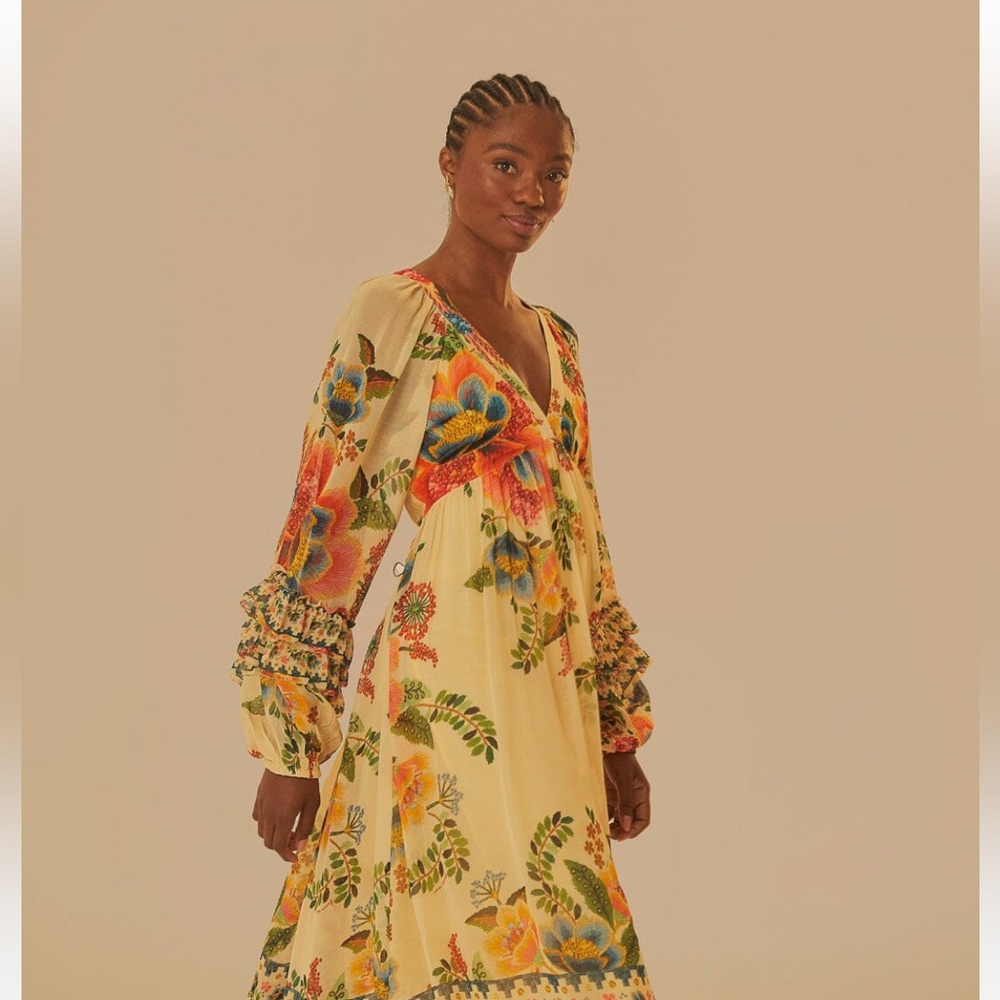 Farm Rio Sand Delicate Garden Maxi Dress